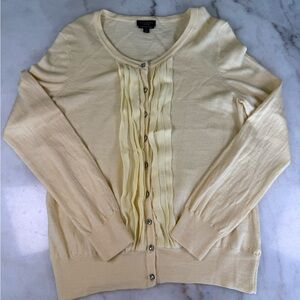Talbots Yellow Collarless Button Down Cardigan Sweater Size M Merano Wool